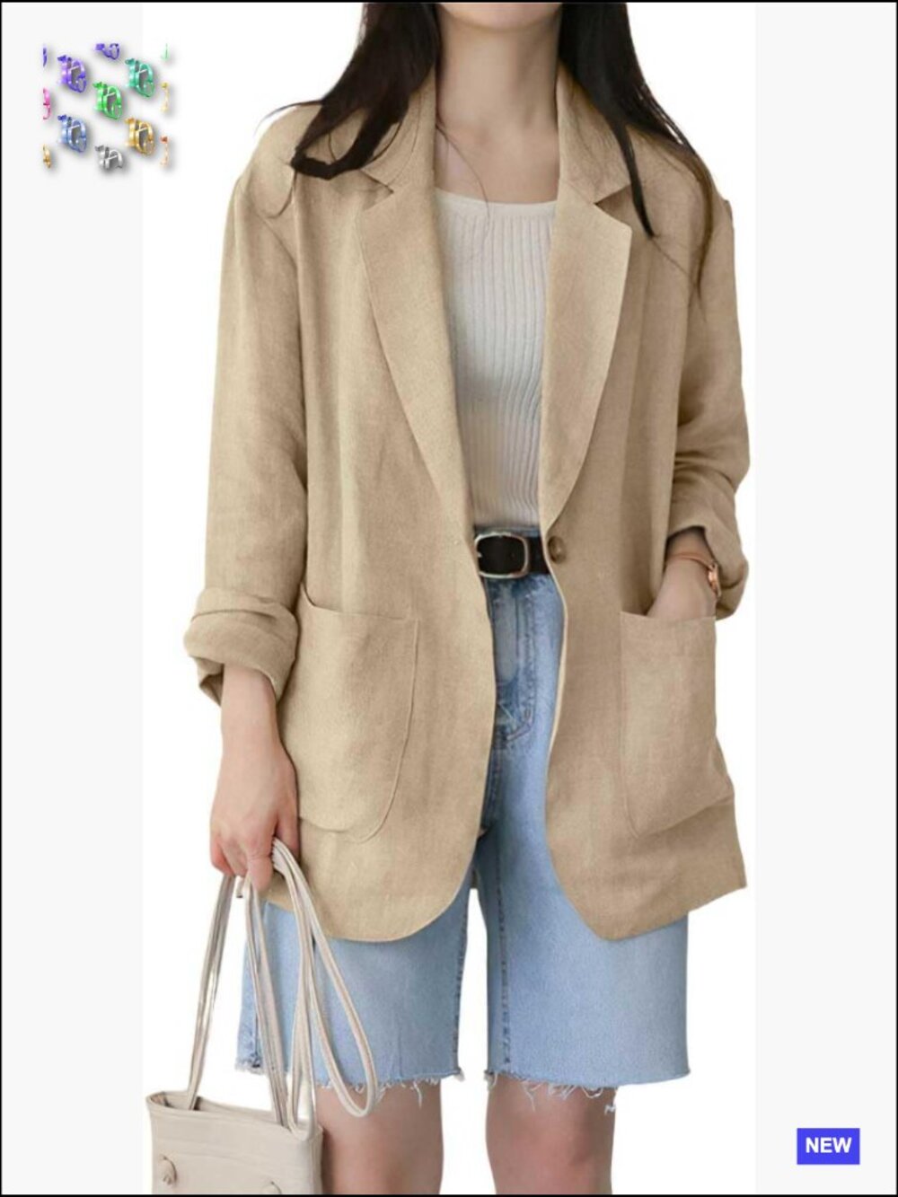 Cotton Linen Blazer Loose Fit Notch Neck Office Casual Retro Chic Jacket